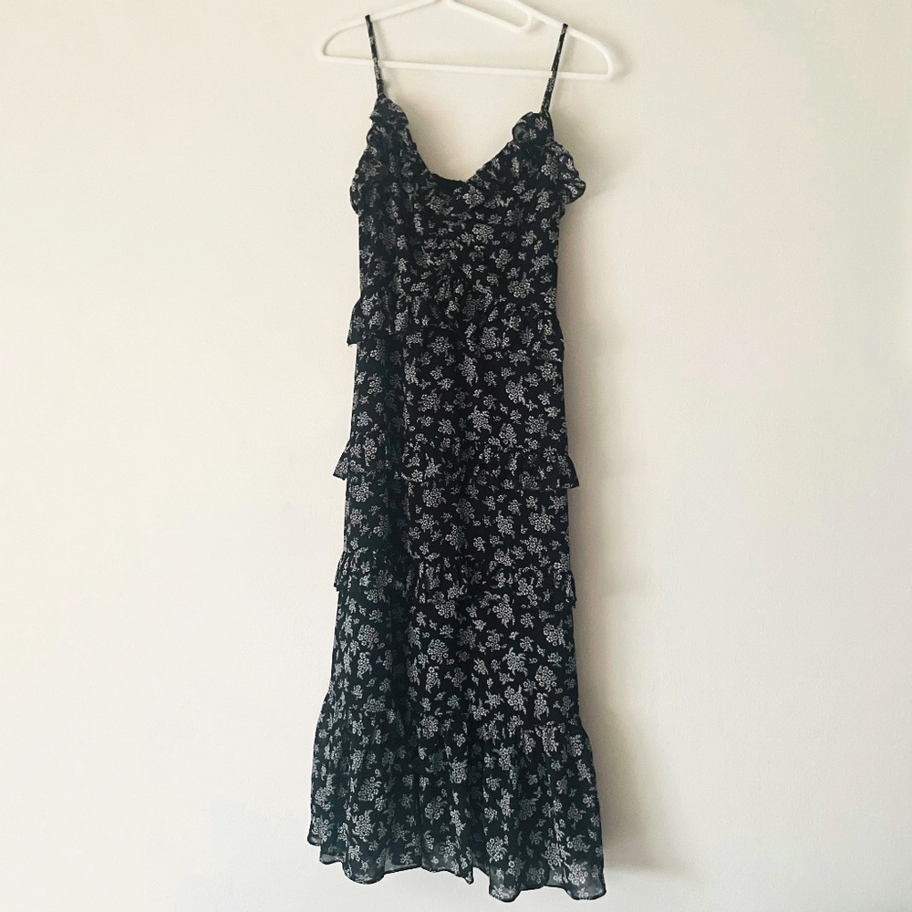 MICHAEL Michael Kors XS Black Floral Print Ruffled Midi Dress